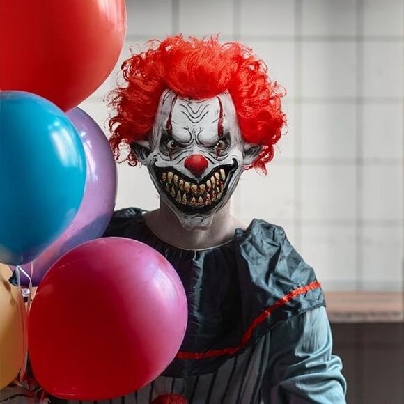 Scary Clown Mask Adult Latex Creepy Zombie Horror Monster Halloween Costume - Picture 5 of 7